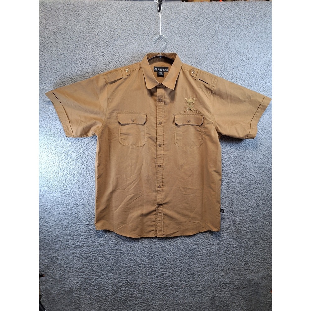 Red Ape Shirt Mens 3XL Tan Cotton Embroidered Logo Tactical Safari Button Up